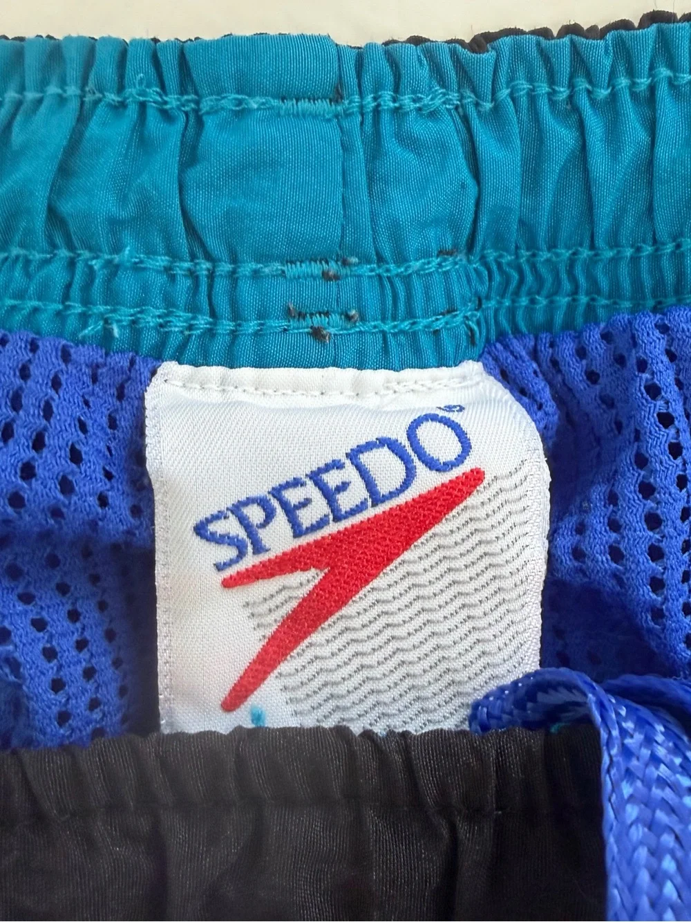 Vintage 90s Speedo Side Logo Swim Trunks Blue Teal Large